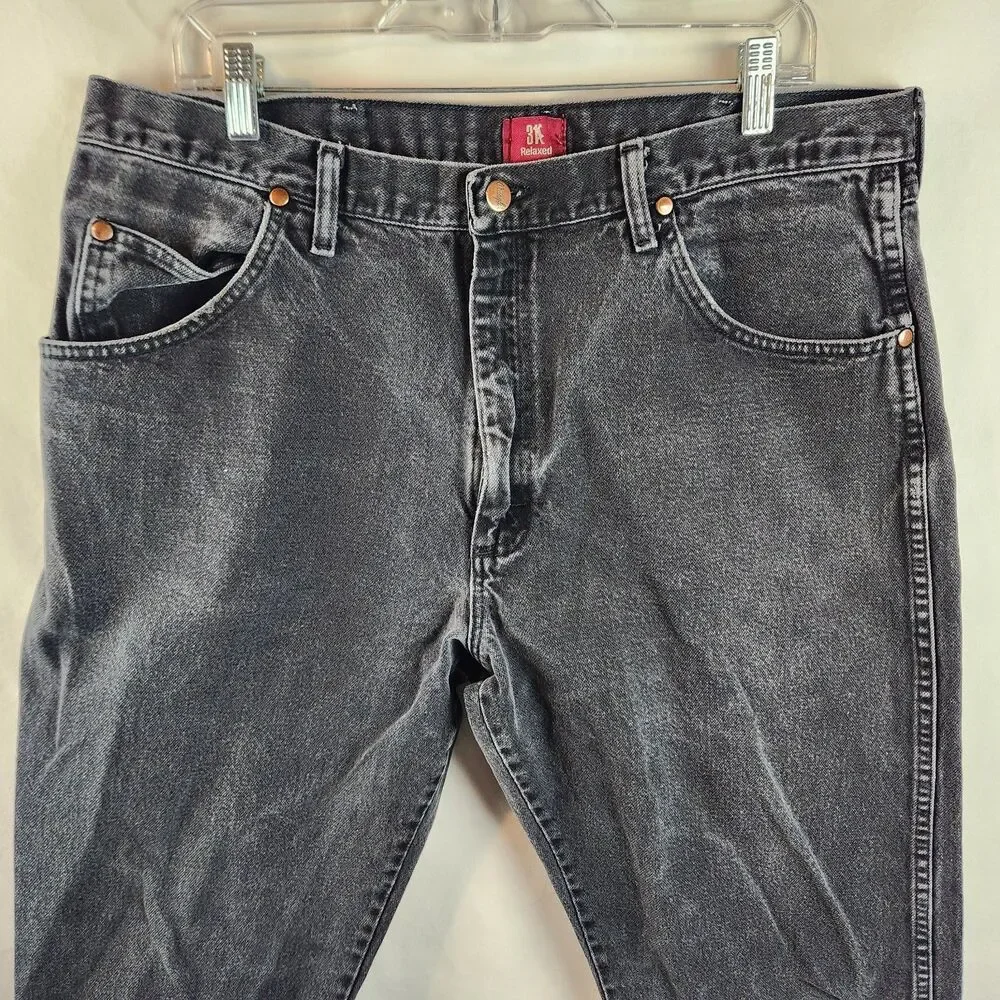 Wrangler Jeans Mens 36x30 Gray Black Denim Relaxed Fit  Western Vintage Patch